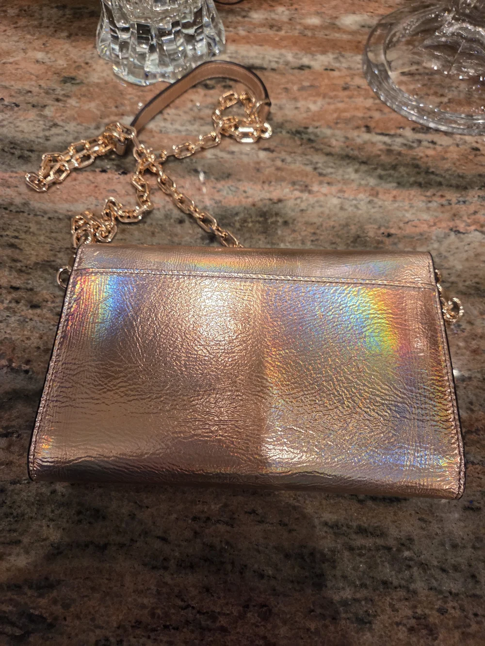 Tory Burch Iridescent Rose Gold Chain Crossbody Bag